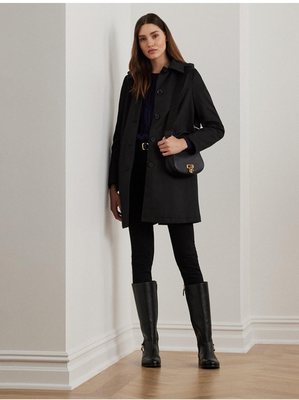 RALPH LAUREN HOODED A LINE RAIN COAT IN BLACK SIZE XL NWT